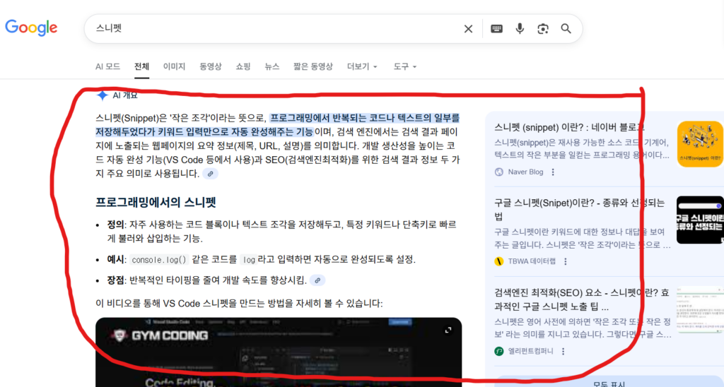 구글 추천 스니펫